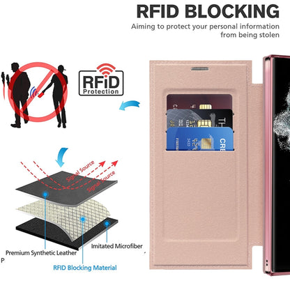 For Samsung Galaxy S22 Ultra 5G Shield MagSafe RFID Anti-theft Rhombus Leather Phone Case(Pink) by buy2fix