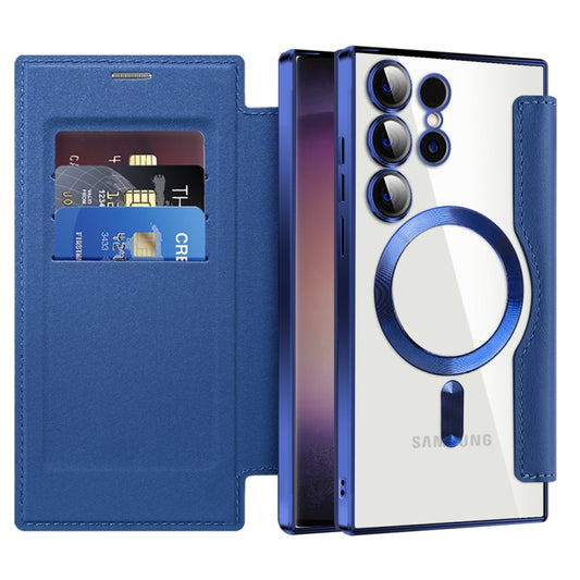 For Samsung Galaxy S24 Ultra 5G Shield MagSafe RFID Anti-theft Rhombus Leather Phone Case(Dark Blue) by buy2fix