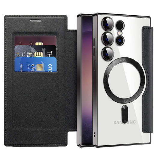 For Samsung Galaxy S24 Ultra 5G Shield MagSafe RFID Anti-theft Rhombus Leather Phone Case(Black) by buy2fix