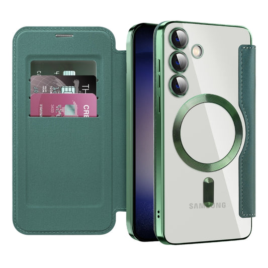 For Samsung Galaxy S24+ 5G Shield MagSafe RFID Anti-theft Rhombus Leather Phone Case(Green) by buy2fix