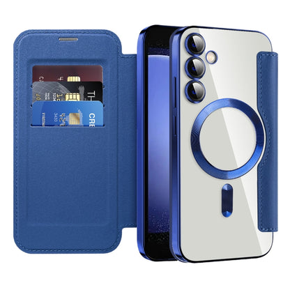 For Samsung Galaxy S23 FE 5G Shield MagSafe RFID Anti-theft Rhombus Leather Phone Case(Dark Blue) by buy2fix