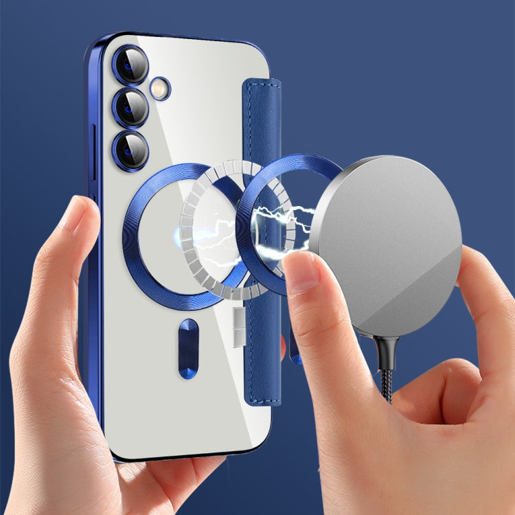 For Samsung Galaxy S23 FE 5G Shield MagSafe RFID Anti-theft Rhombus Leather Phone Case(Dark Blue) by buy2fix