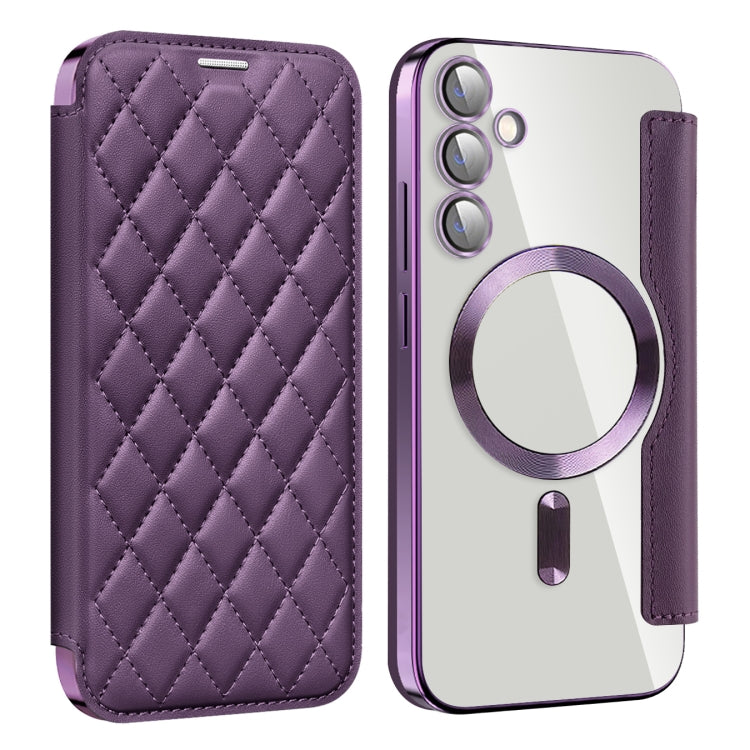 For Samsung Galaxy S23 FE 5G Shield Magsafe RFID Anti-theft Rhombus Leather Phone Case(Purple) - Galaxy S23 FE 5G Cases by buy2fix | Online Shopping UK | buy2fix