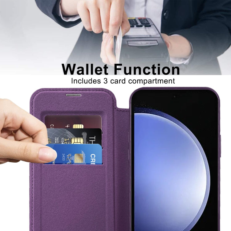 For Samsung Galaxy S23 FE 5G Shield Magsafe RFID Anti-theft Rhombus Leather Phone Case(Purple) - Galaxy S23 FE 5G Cases by buy2fix | Online Shopping UK | buy2fix