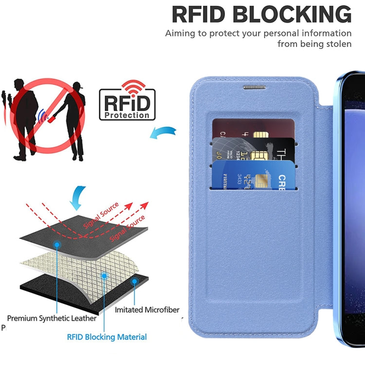 For Samsung Galaxy S23 FE 5G Shield Magsafe RFID Anti-theft Rhombus Leather Phone Case(Blue) - Galaxy S23 FE 5G Cases by buy2fix | Online Shopping UK | buy2fix