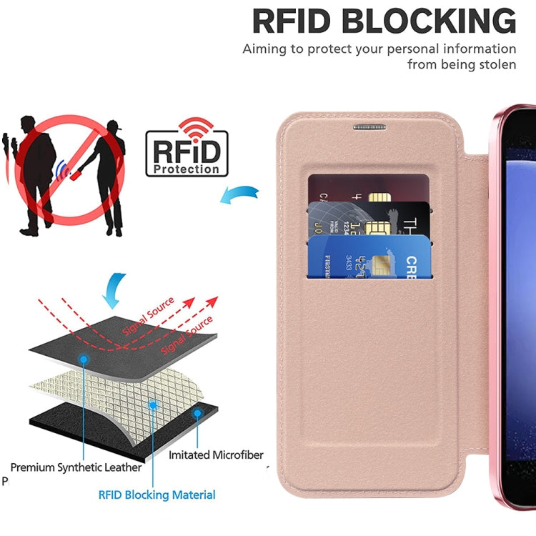 For Samsung Galaxy S23 FE 5G Shield Magsafe RFID Anti-theft Rhombus Leather Phone Case(Pink) - Galaxy S23 FE 5G Cases by buy2fix | Online Shopping UK | buy2fix