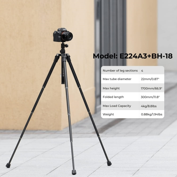 K&F Concept E224A3 DSLR Phone Tripod 67 inch Aluminum Mini Portable Video Camera Tripod(White) - Tripods by K&F | Online Shopping UK | buy2fix