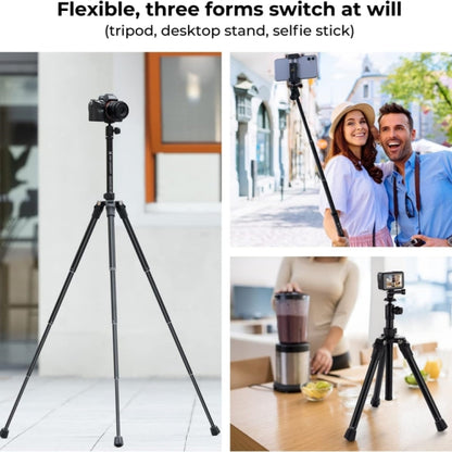 K&F Concept E224A3 DSLR Phone Tripod 67 inch Aluminum Mini Portable Video Camera Tripod(White) - Tripods by K&F | Online Shopping UK | buy2fix