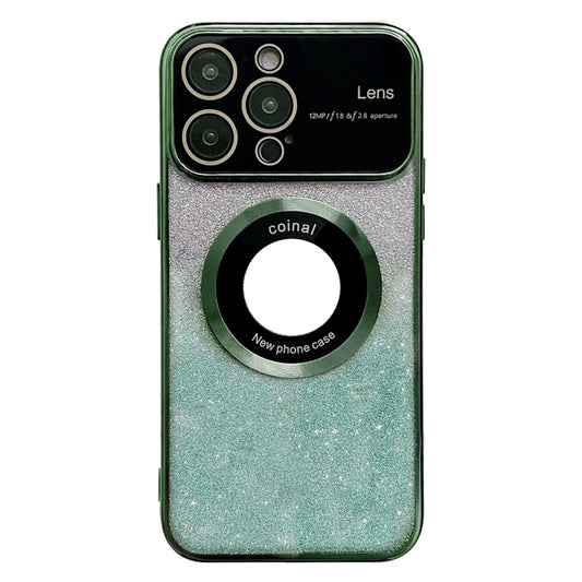 For iPhone 15 Pro Max Large Window MagSafe Gradient Glitter Electroplating TPU Phone Case(Green) - iPhone 15 Pro Max Cases by buy2fix | Online Shopping UK | buy2fix