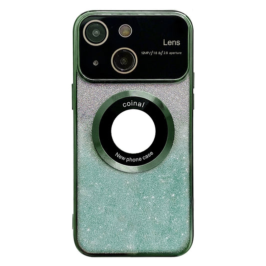 For iPhone 15 Plus Large Window MagSafe Gradient Glitter Electroplating TPU Phone Case(Green) - iPhone 15 Plus Cases by buy2fix | Online Shopping UK | buy2fix