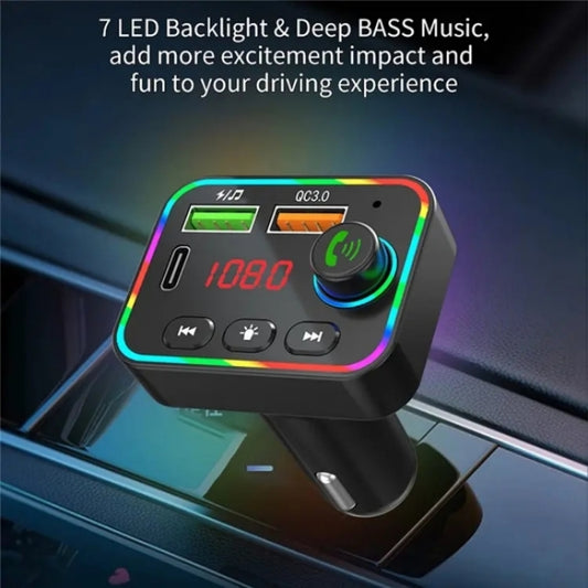 PDF4 PD 25W Fast Car Charger with Hands-Free Calls FM Transmitter 7-Color Led Lights MP3 Player by buy2fix