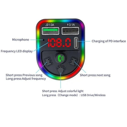 F21 PD + USB Car Charger Bluetooth Car Adapter Handsfree Call FM Transmitter MP3 Music Player - Bluetooth Car Kits by buy2fix | Online Shopping UK | buy2fix