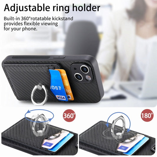 For iPhone 15 Pro Max Carbon Fiber Card Wallet Ring Holder Phone Case(Black) by buy2fix