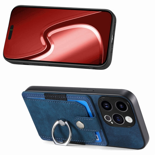 For iPhone 15 Pro Max Retro Skin-feel Ring Card Wallet Phone Case(Blue) by buy2fix