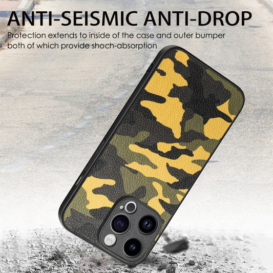 For iPhone 15 Pro Max Retro Camouflage Leather Back Phone Case(Yellow) by buy2fix