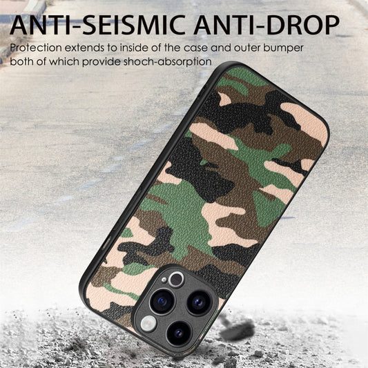 For iPhone 15 Pro Max Retro Camouflage Leather Back Phone Case(Green) by buy2fix