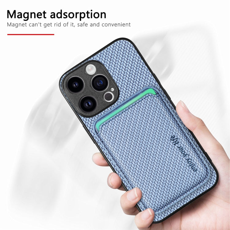 For iPhone 15 Pro Max Carbon Fiber Leather Card Magsafe Phone Case(Blue) - iPhone 15 Pro Max Cases by buy2fix | Online Shopping UK | buy2fix