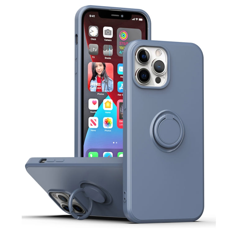 For iPhone 15 Pro Max Ring Kickstand Silicone Phone Case(Blue Gray) - iPhone 15 Pro Max Cases by buy2fix | Online Shopping UK | buy2fix