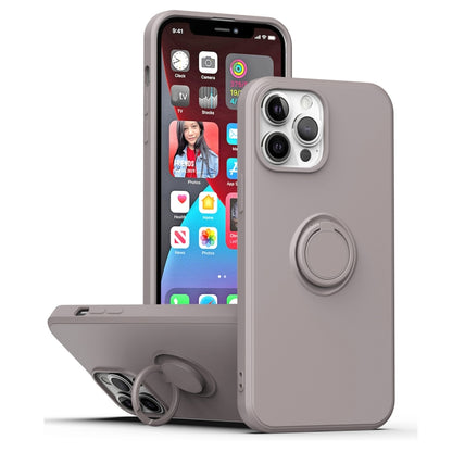 For iPhone 15 Pro Max Ring Kickstand Silicone Phone Case(Gray) - iPhone 15 Pro Max Cases by buy2fix | Online Shopping UK | buy2fix