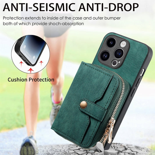 For iPhone 15 Pro Max Crossbody Multi-function Zipper Wallet Phone Case(Green) by buy2fix