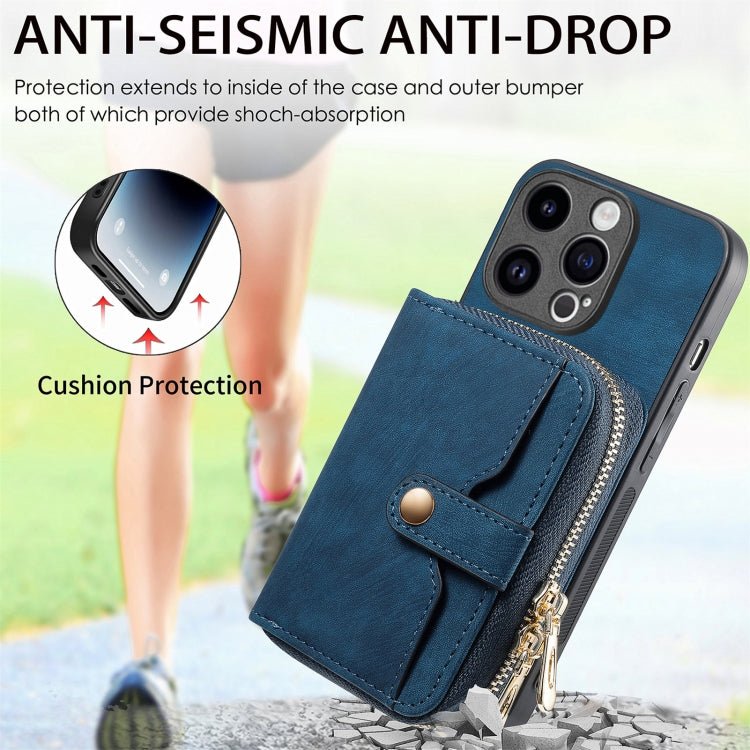 For iPhone 15 Pro Max Crossbody Multi-function Zipper Wallet Phone Case(Blue) - iPhone 15 Pro Max Cases by buy2fix | Online Shopping UK | buy2fix