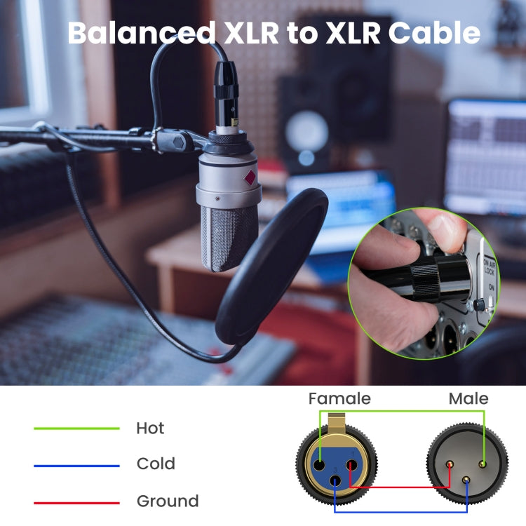 JUNSUNMAY XLR Male to Female Mic Cord 3 Pin Audio Cable Balanced Shielded Cable, Length:1.5m - Microphone Audio Cable & Connector by JUNSUNMAY | Online Shopping UK | buy2fix