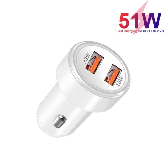 51W Dual Port QC3.0 USB 33W + 18W Fully Compatible Car Charger(White) by buy2fix
