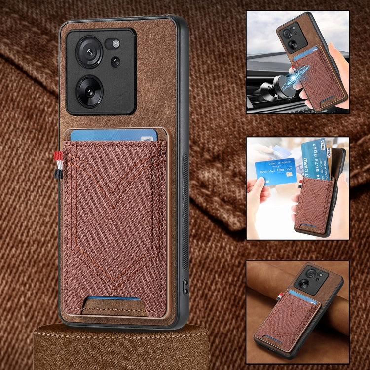 For Xiaomi 13T / 13T Pro Denim Texture Leather Skin Phone Case with Card Slot(Brown) by buy2fix