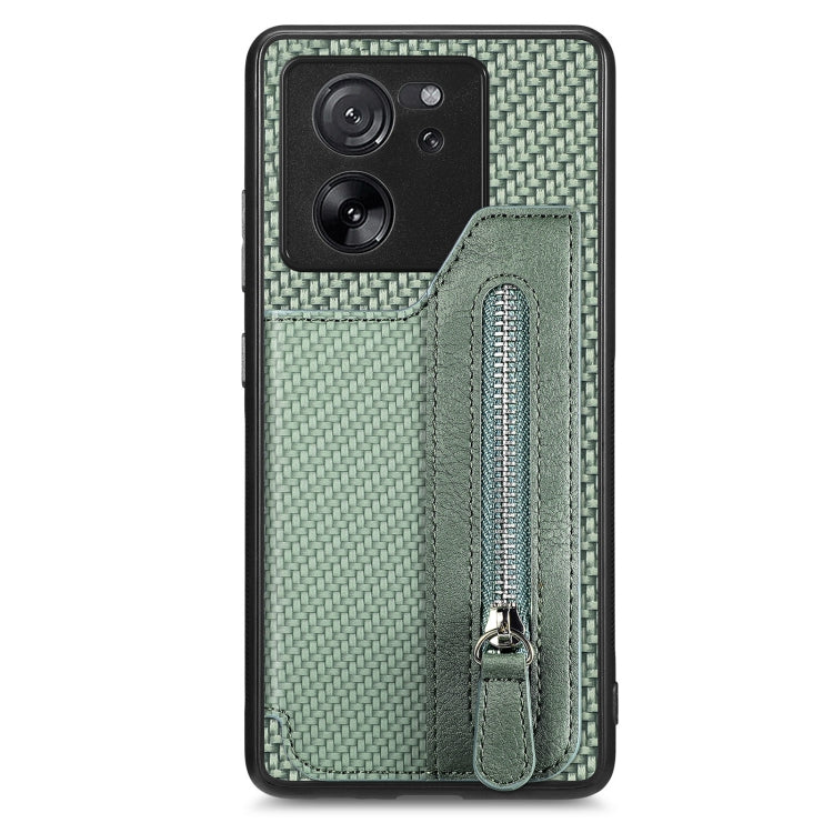 For Xiaomi 13T / 13T Pro Carbon Fiber Flip Zipper Wallet Phone Case(Green) by buy2fix