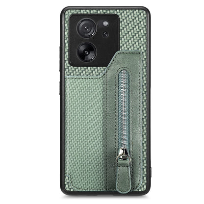 For Xiaomi 13T / 13T Pro Carbon Fiber Flip Zipper Wallet Phone Case(Green) by buy2fix