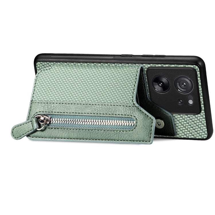 For Xiaomi 13T / 13T Pro Carbon Fiber Flip Zipper Wallet Phone Case(Green) by buy2fix