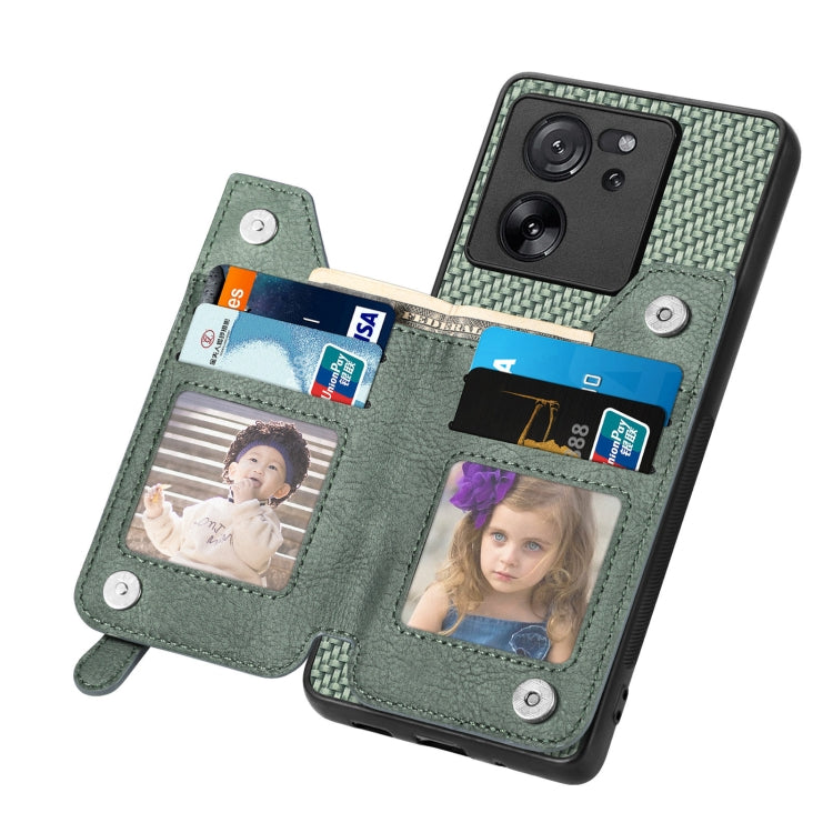 For Xiaomi 13T / 13T Pro Carbon Fiber Flip Zipper Wallet Phone Case(Green) by buy2fix