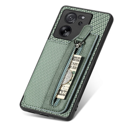 For Xiaomi 13T / 13T Pro Carbon Fiber Flip Zipper Wallet Phone Case(Green) by buy2fix