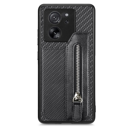 For Xiaomi 13T / 13T Pro Carbon Fiber Flip Zipper Wallet Phone Case(Black) - Xiaomi Cases by buy2fix | Online Shopping UK | buy2fix