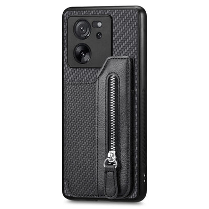 For Xiaomi 13T / 13T Pro Carbon Fiber Flip Zipper Wallet Phone Case(Black) - Xiaomi Cases by buy2fix | Online Shopping UK | buy2fix