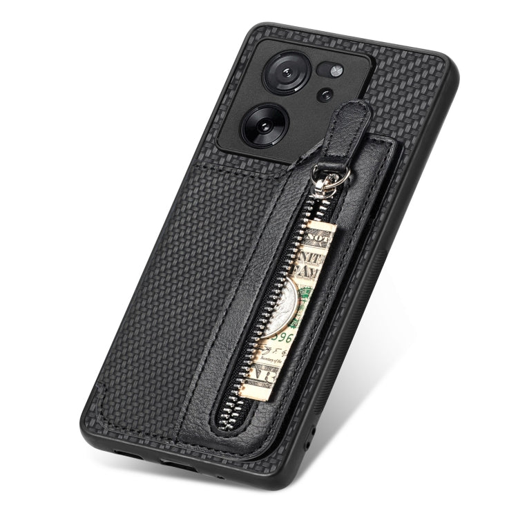 For Xiaomi 13T / 13T Pro Carbon Fiber Flip Zipper Wallet Phone Case(Black) - Xiaomi Cases by buy2fix | Online Shopping UK | buy2fix