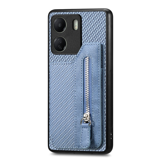 For Xiaomi Redmi 13C Carbon Fiber Flip Zipper Wallet Phone Case(Blue) by buy2fix