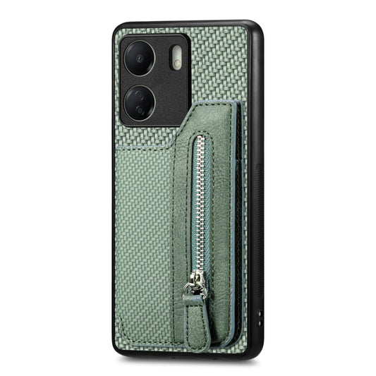 For Xiaomi Redmi 13C Carbon Fiber Flip Zipper Wallet Phone Case(Green) by buy2fix