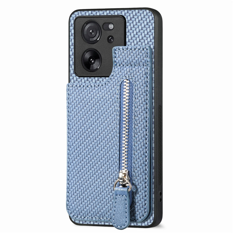 For Xiaomi 13T / 13T Pro Carbon Fiber Vertical Flip Zipper Phone Case(Blue) - Xiaomi Cases by buy2fix | Online Shopping UK | buy2fix