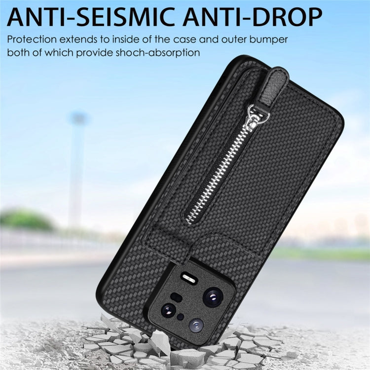 For Xiaomi 13T / 13T Pro Carbon Fiber Vertical Flip Zipper Phone Case(Apricot) - Xiaomi Cases by buy2fix | Online Shopping UK | buy2fix