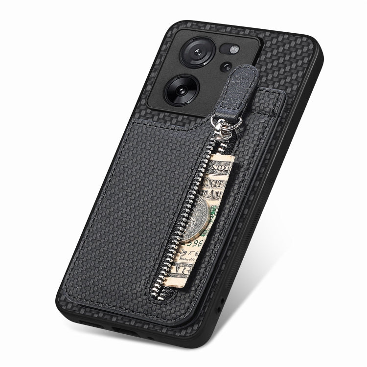 For Xiaomi 13T / 13T Pro Carbon Fiber Vertical Flip Zipper Phone Case(Black) - Xiaomi Cases by buy2fix | Online Shopping UK | buy2fix