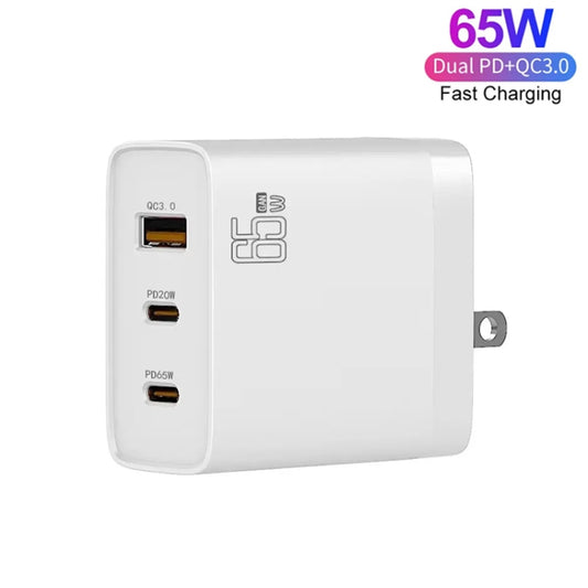 GAN 65W PD45W Dual Type-C+QC3.0 USB Multi Compatible Laptop Adapter EU + US Plug White by buy2fix