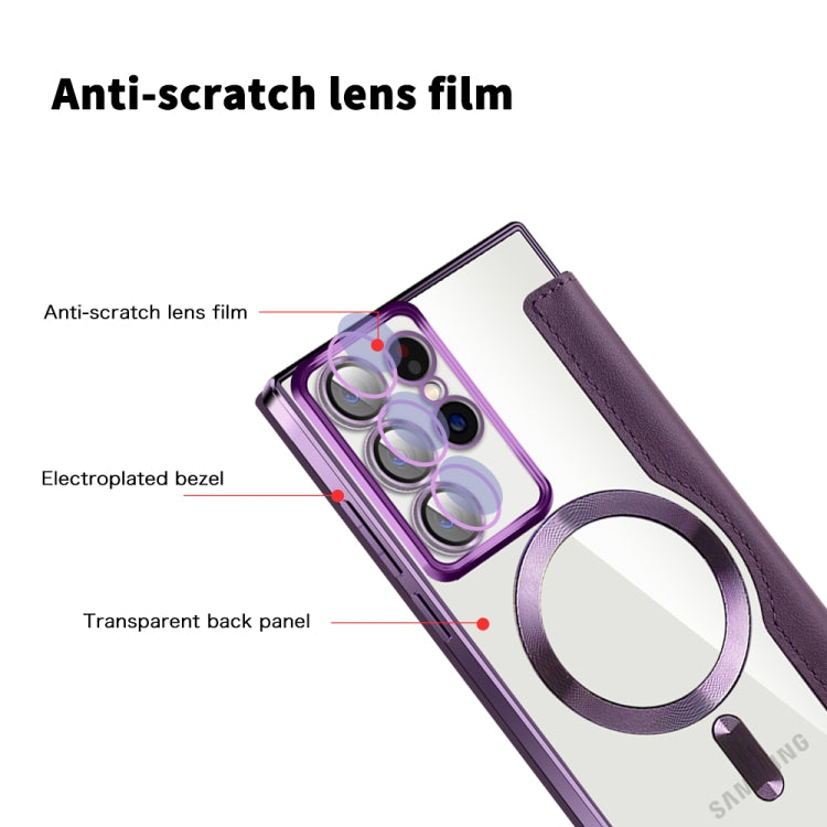 For Samsung Galaxy S22 Ultra 5G MagSafe Magnetic RFID Anti-theft Leather Phone Case(Purple) - Galaxy S22 Ultra 5G Cases by buy2fix | Online Shopping UK | buy2fix