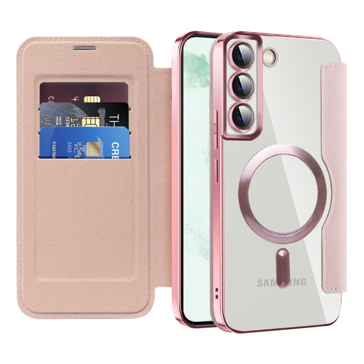 For Samsung Galaxy S22 5G MagSafe Magnetic RFID Anti-theft Leather Phone Case(Pink) - Galaxy S22+ 5G Cases by buy2fix | Online Shopping UK | buy2fix