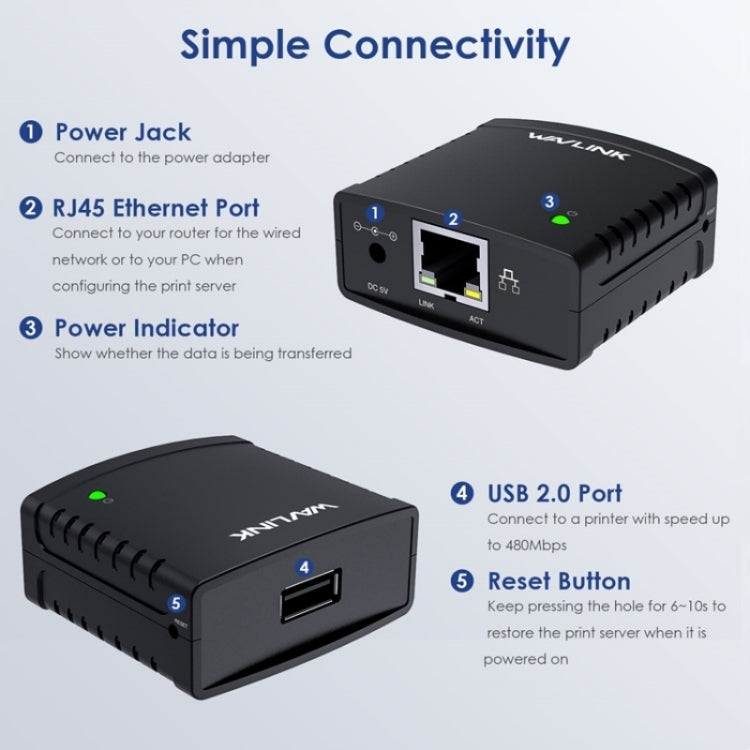 WAVLINK NU72P11 100Mbps Network Print Server USB 2.0 Network Printer Power Adapter(AU Plug) - Printer Accessories by WAVLINK | Online Shopping UK | buy2fix