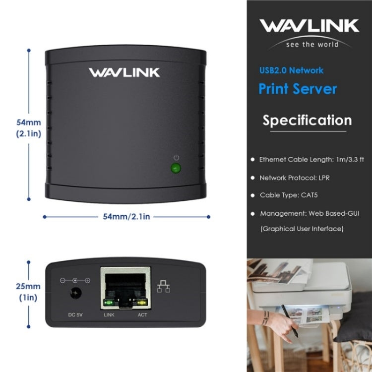 WAVLINK NU72P11 100Mbps Network Print Server USB 2.0 Network Printer Power Adapter(EU Plug) - Printer Accessories by WAVLINK | Online Shopping UK | buy2fix