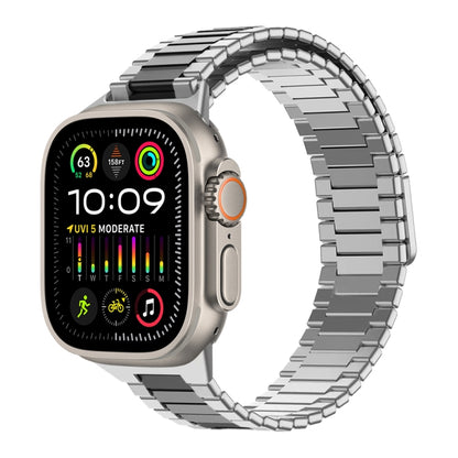 For Apple Watch Ultra 2 49mm Bamboo Magnetic Stainless Steel Metal Watch Strap(Silver Black) by buy2fix