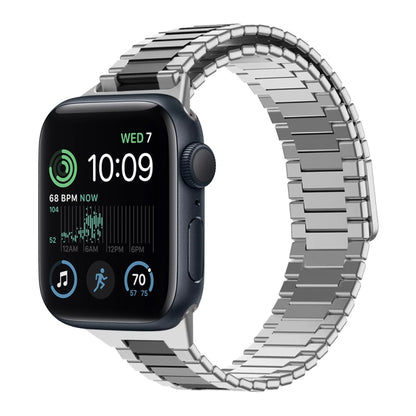 For Apple Watch SE 2022 40mm Bamboo Magnetic Stainless Steel Metal Watch Strap(Silver Black) by buy2fix