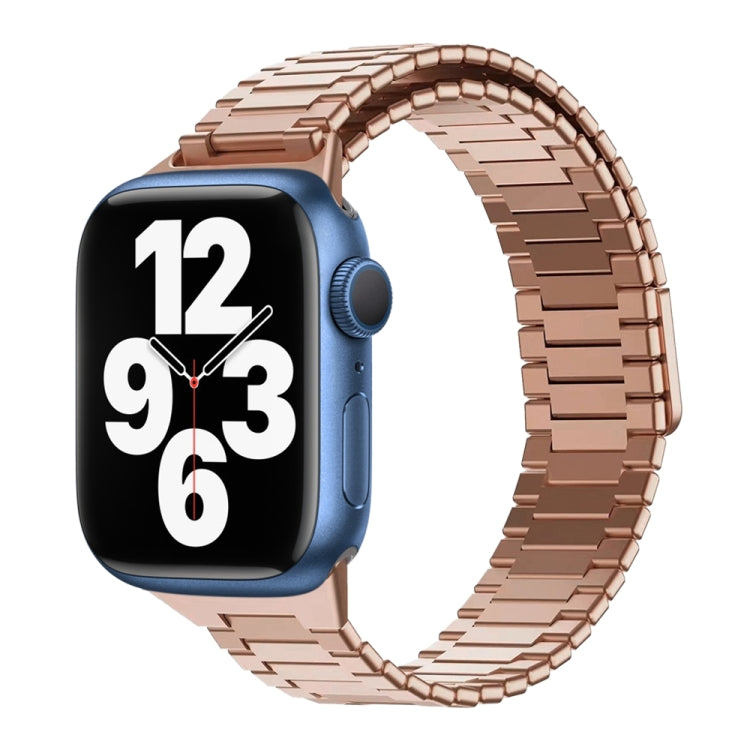 For Apple Watch Series 7 45mm Bamboo Magnetic Stainless Steel Metal Watch Strap(Rose Gold) by buy2fix