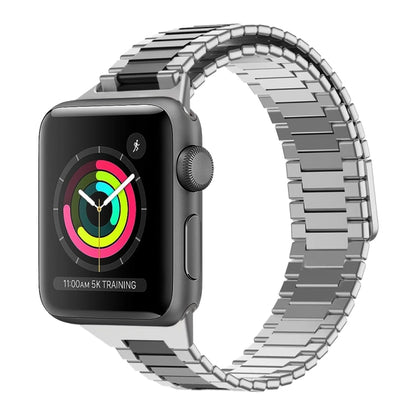 For Apple Watch Series 3 42mm Bamboo Magnetic Stainless Steel Metal Watch Strap(Silver Black) by buy2fix